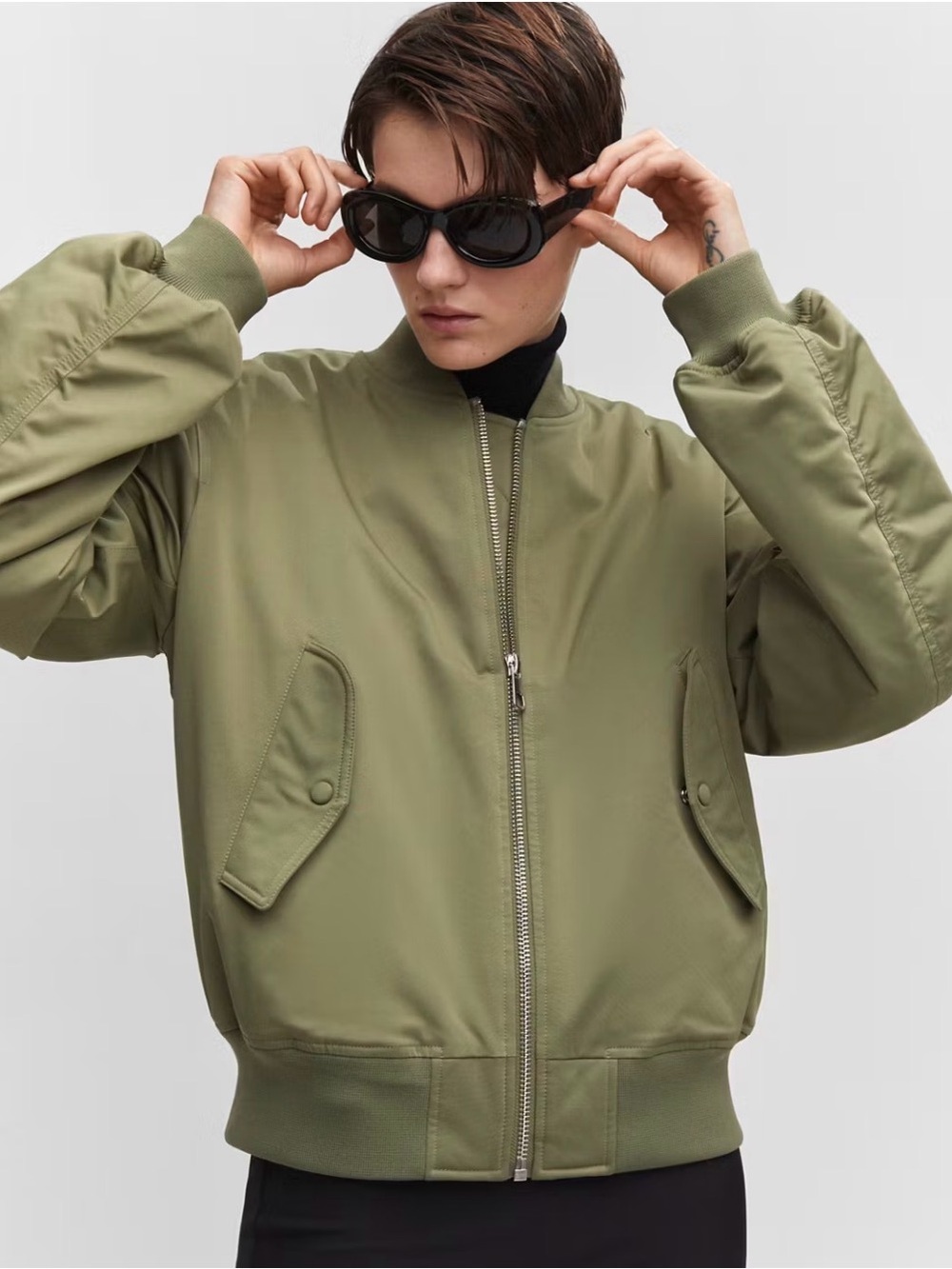 Mango Olive Green Bomber Jacket